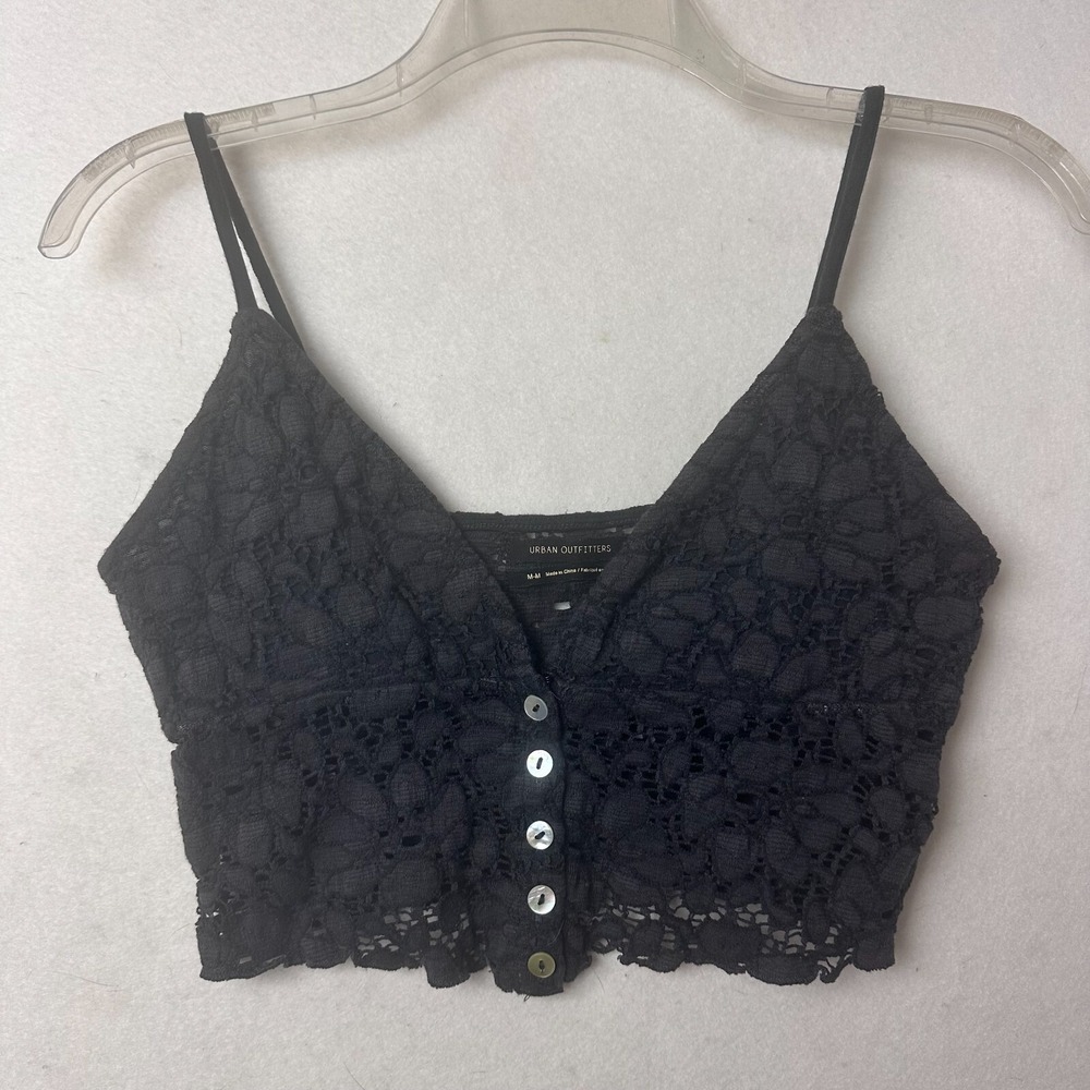 Urban Outfitters Black Lace‎ Crop Top Button Front V-Neck Cami Medium